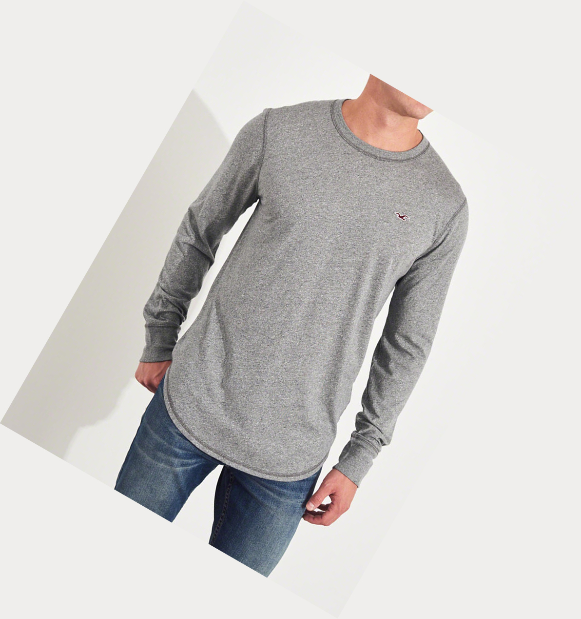 White Grey Navy Men's Hollister Must-Have Crewneck Long Sleeve | UK-426ZXMP