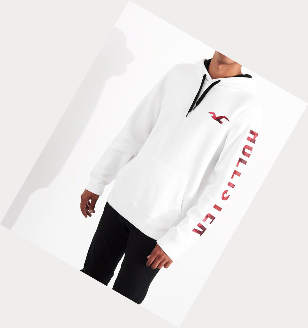 White Men's Hollister Print Logo Hoodie | UK-536KWXP