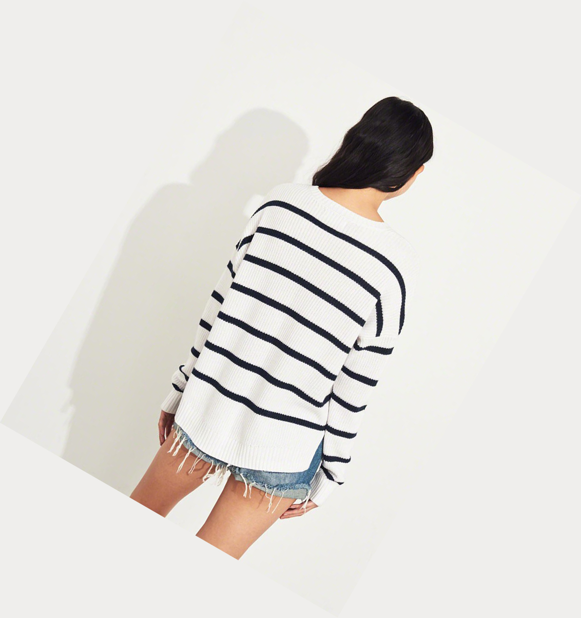 White Stripes Women's Hollister Crewneck Sweaters | UK-642WSGX