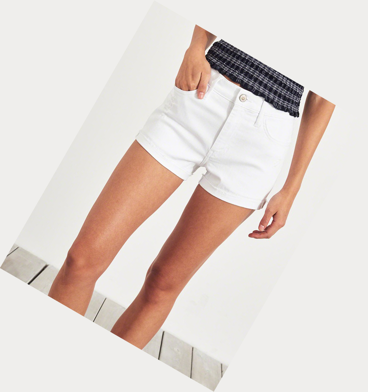 White Women's Hollister Advanced Stretch High-Rise Denim Shorts | UK-263ZCDI