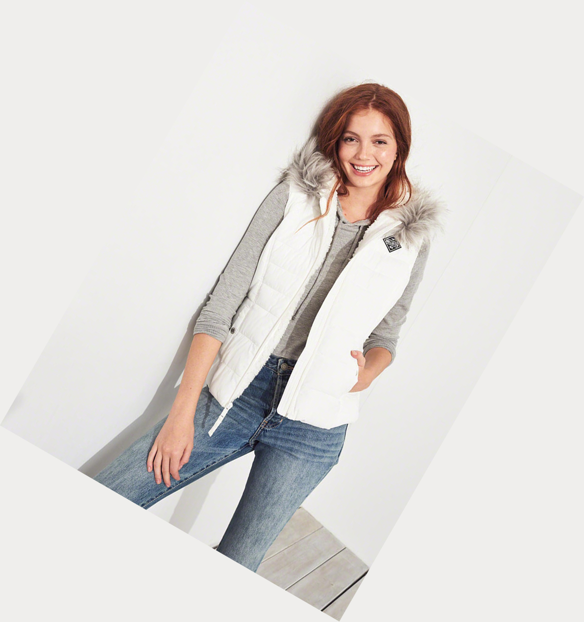 White Women's Hollister Cozy-Lined Puffer Vest | UK-378OBAC