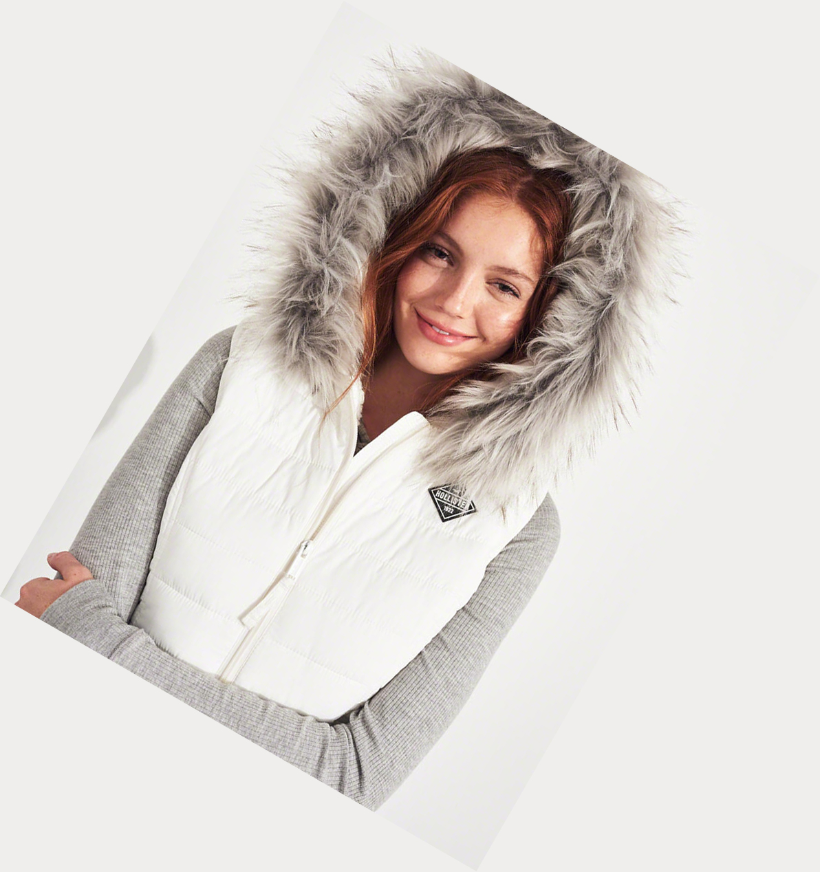 White Women's Hollister Cozy-Lined Puffer Vest | UK-378OBAC