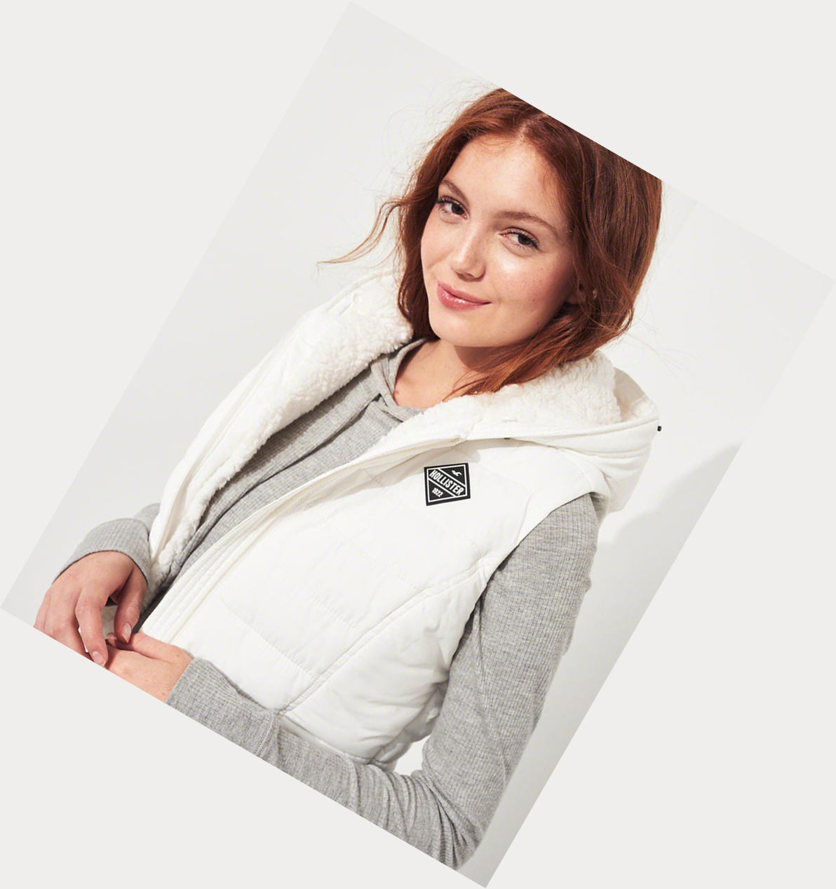 White Women's Hollister Cozy-Lined Puffer Vest | UK-378OBAC