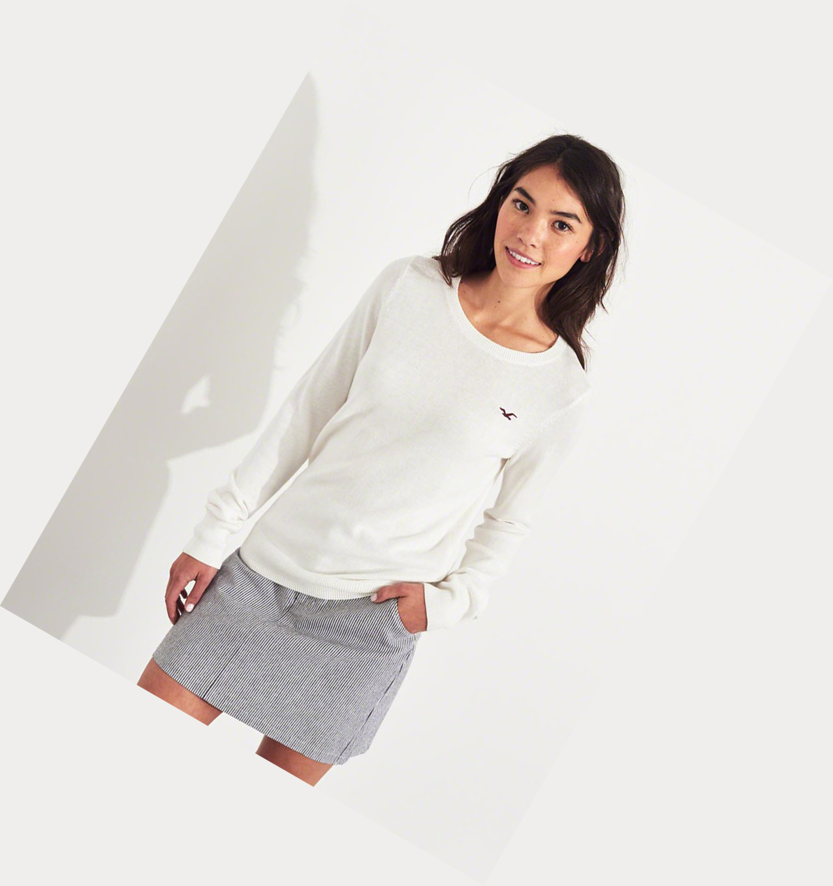 White Women's Hollister Crewneck Sweaters | UK-205WZHB