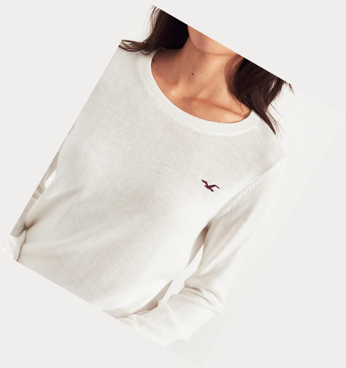 White Women's Hollister Crewneck Sweaters | UK-205WZHB