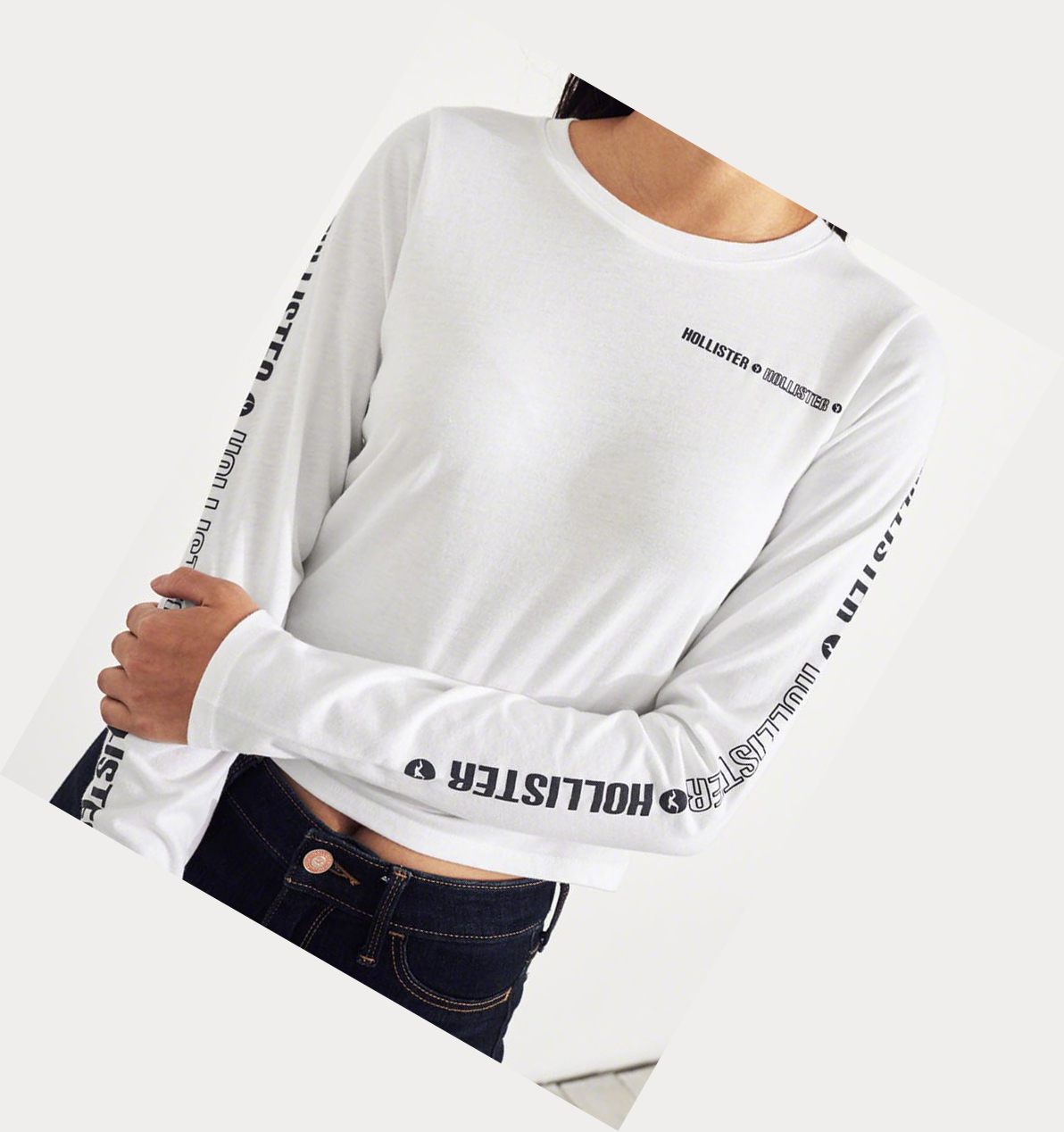 White Women's Hollister Crop Long Sleeve | UK-352YFNW