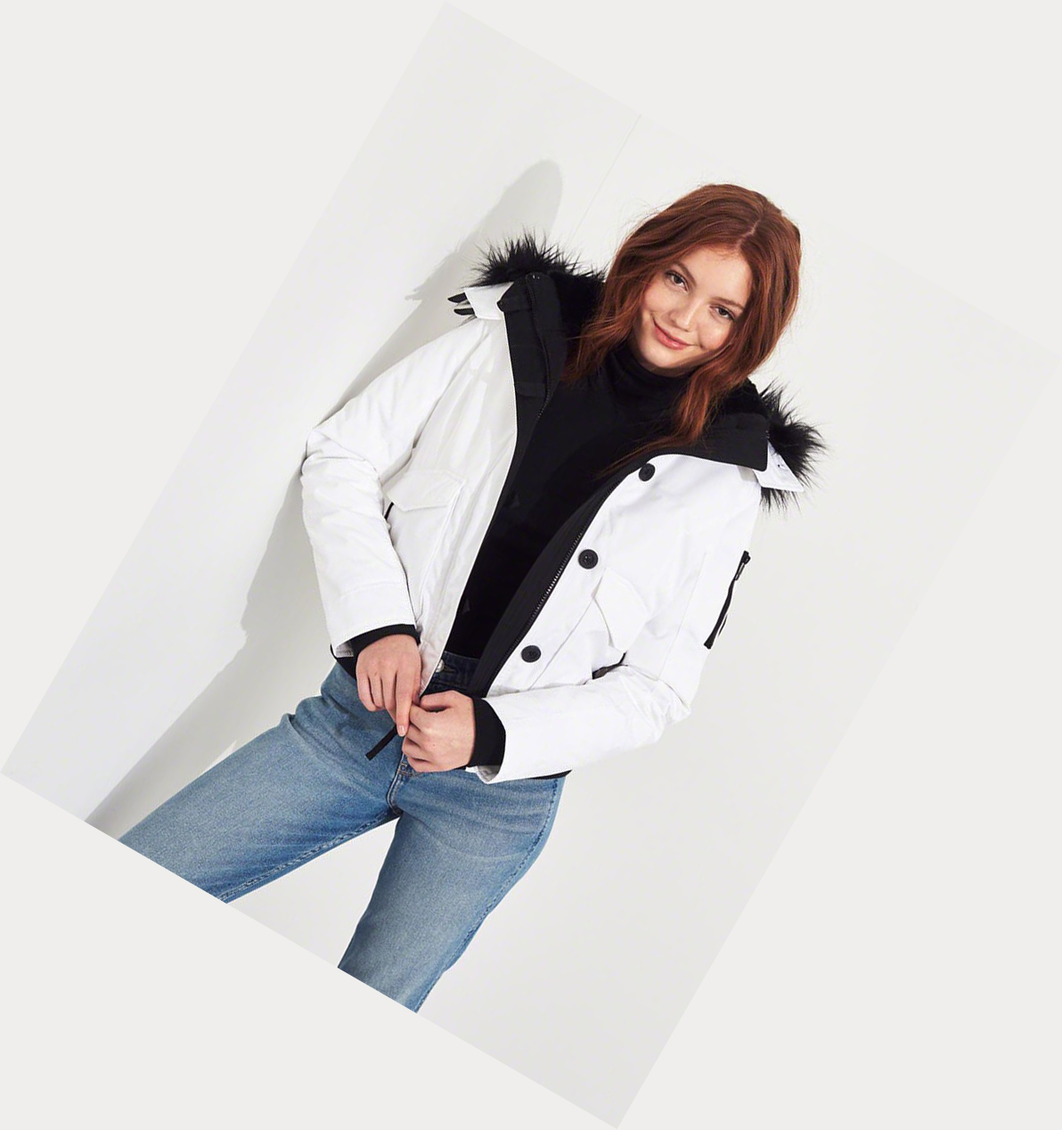 White Women's Hollister Down Bomber Jackets | UK-914UVYZ