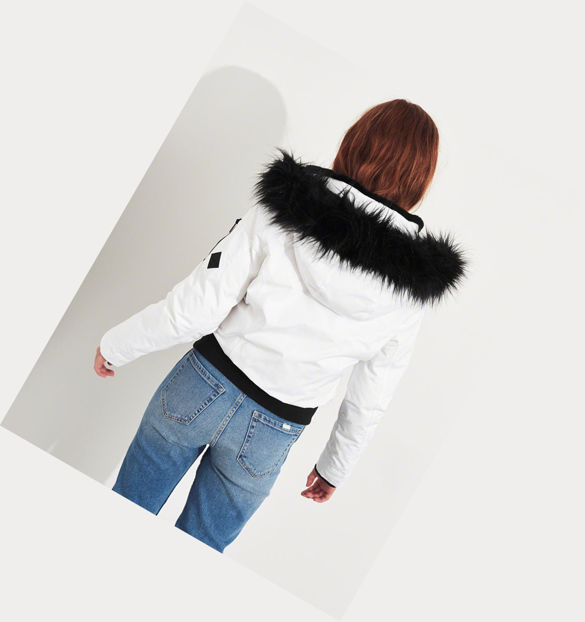 White Women's Hollister Down Bomber Jackets | UK-914UVYZ