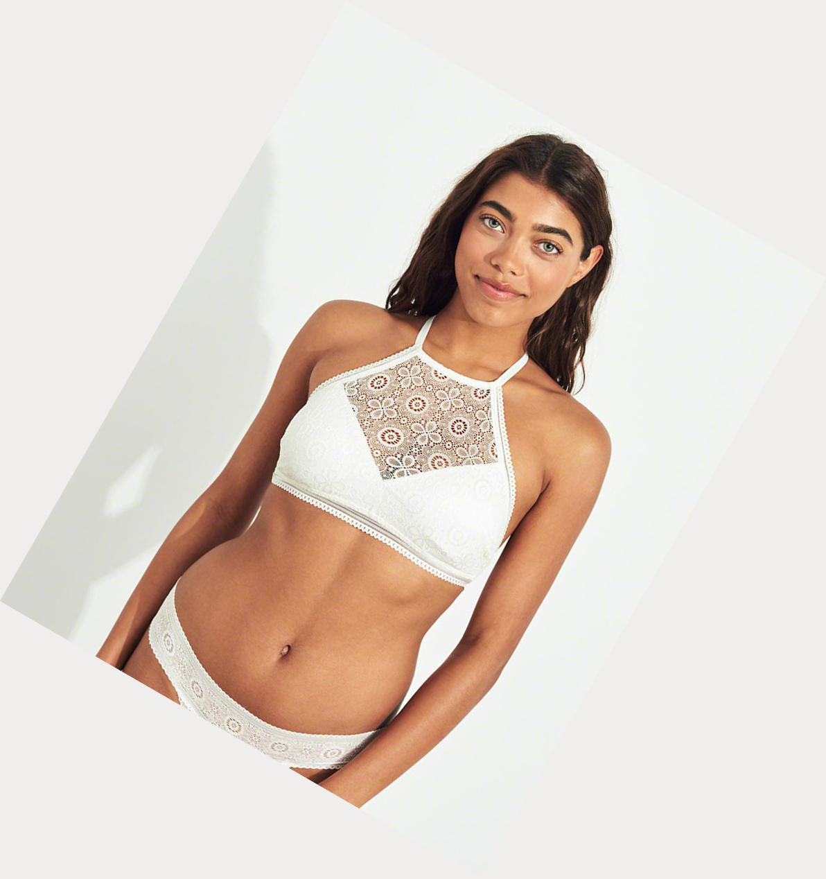 White Women's Hollister Halter High-Neck With Removable Pads Bras | UK-135PEWS