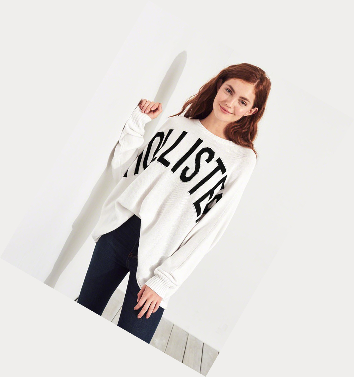 White Women's Hollister Logo Oversized Sweaters | UK-176WMOB