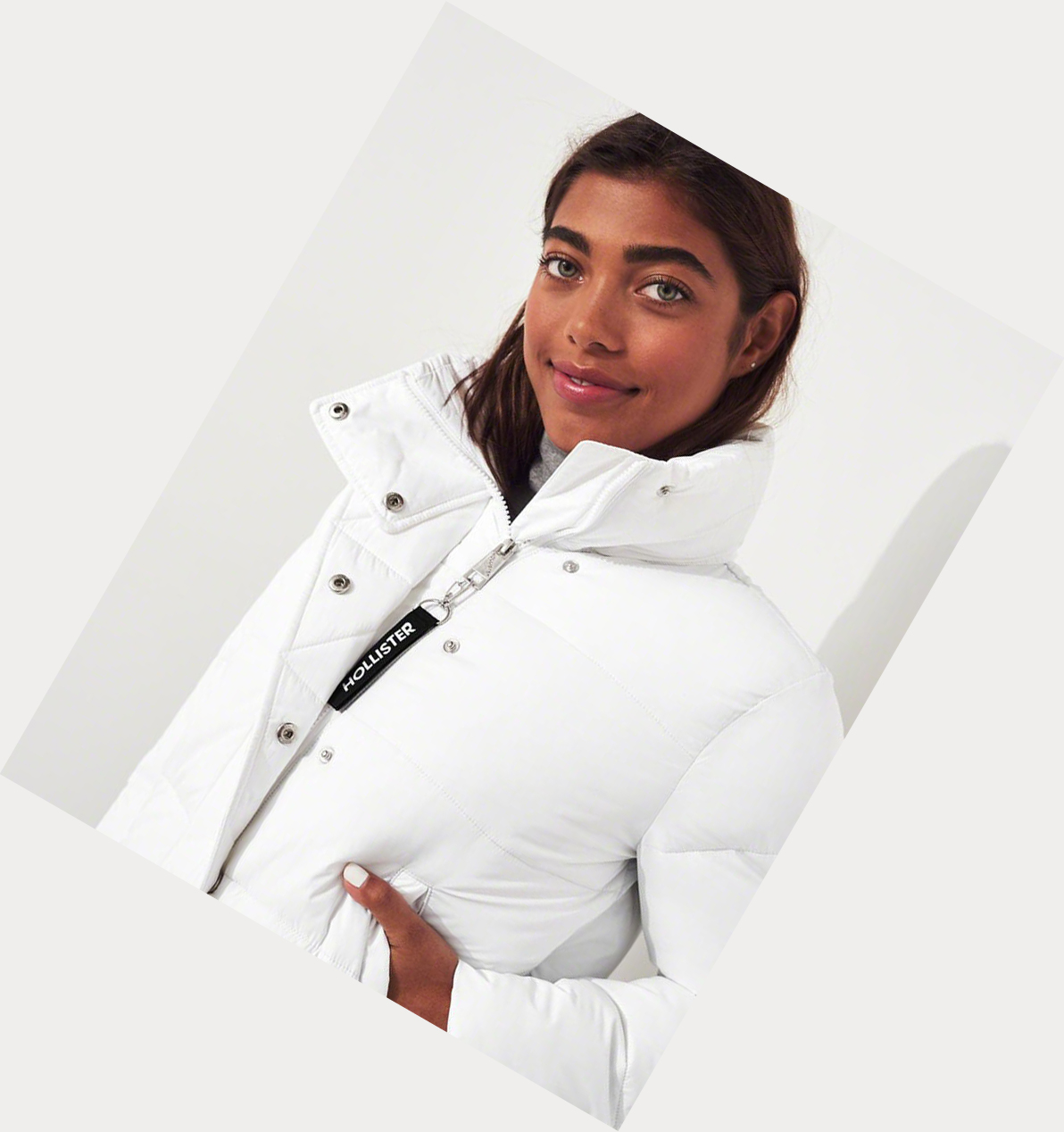 White Women's Hollister Mockneck Puffers | UK-148AKRT