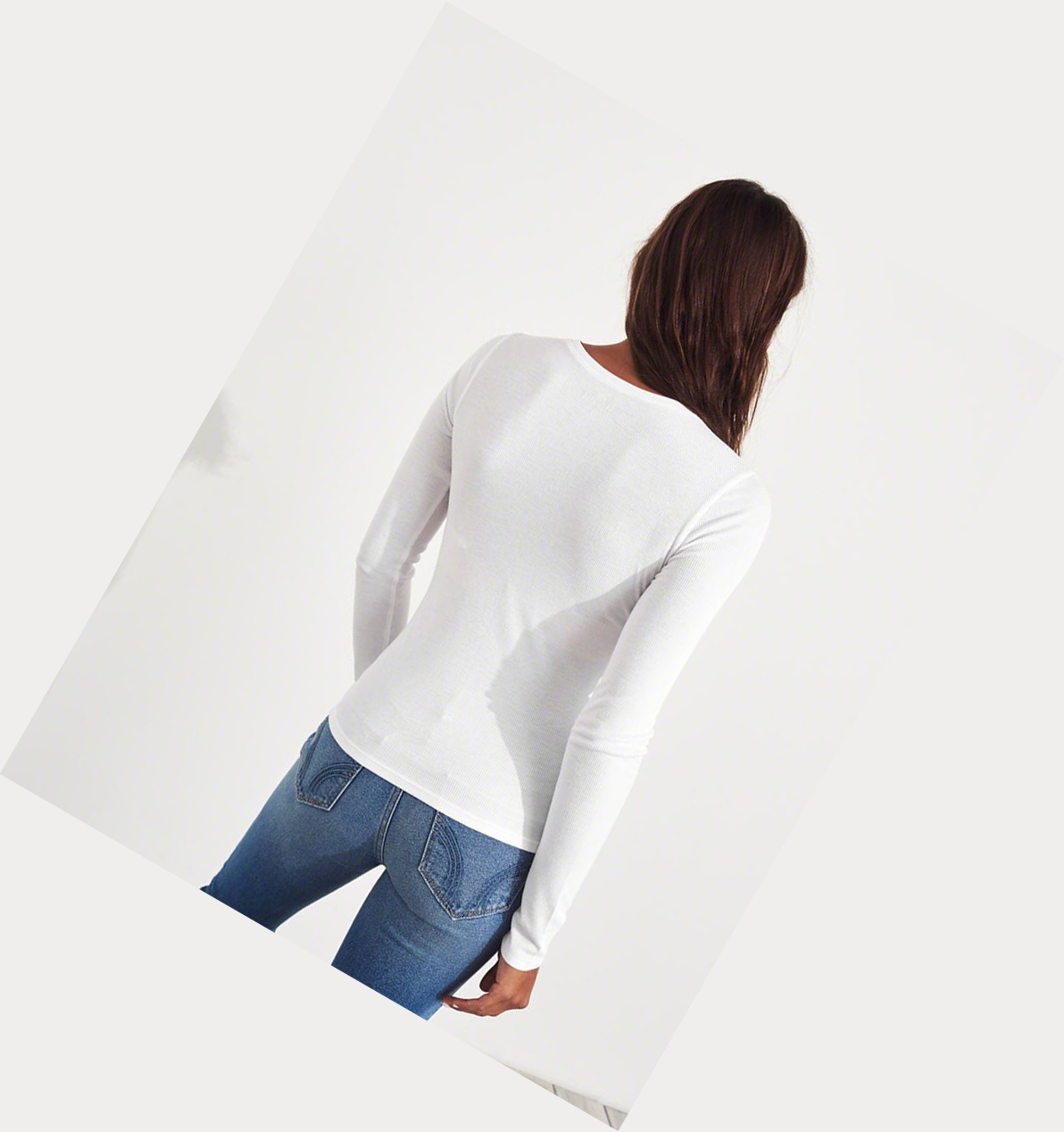 White Women's Hollister Ribbed Crewneck Long Sleeve | UK-459HLPJ