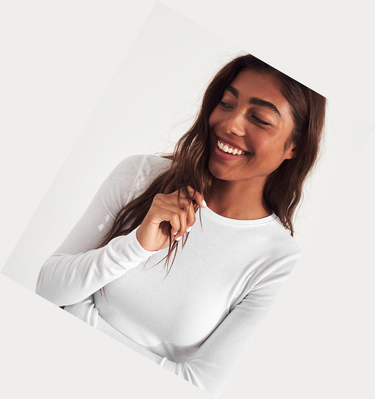 White Women's Hollister Ribbed Crewneck Long Sleeve | UK-459HLPJ