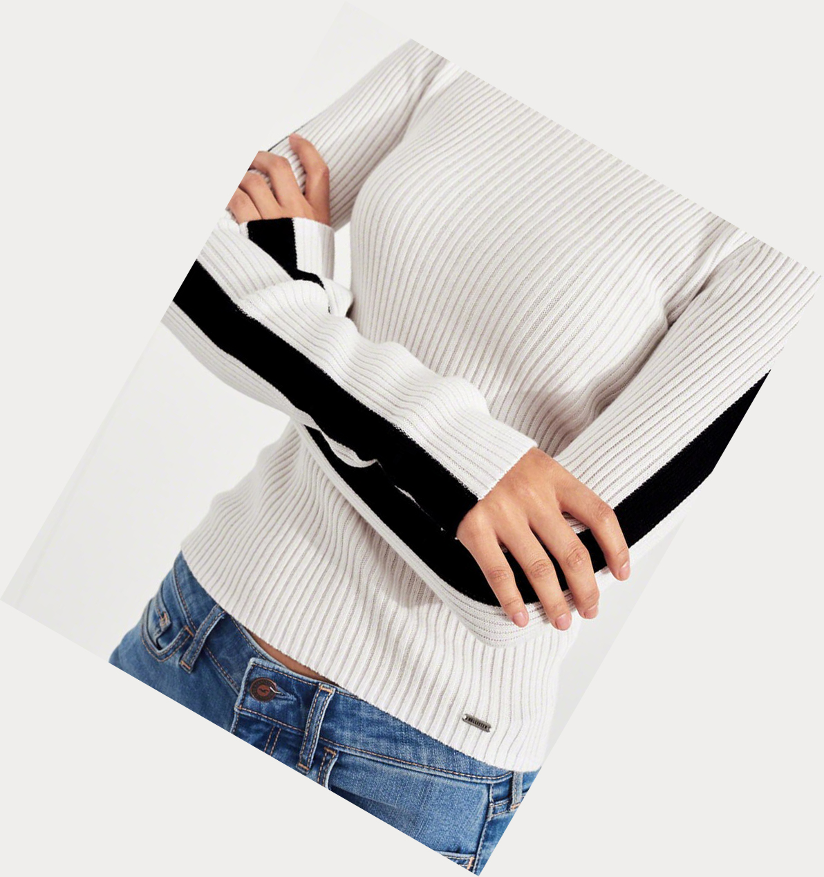 White Women's Hollister Ribbed Crewneck Sweaters | UK-926PARS