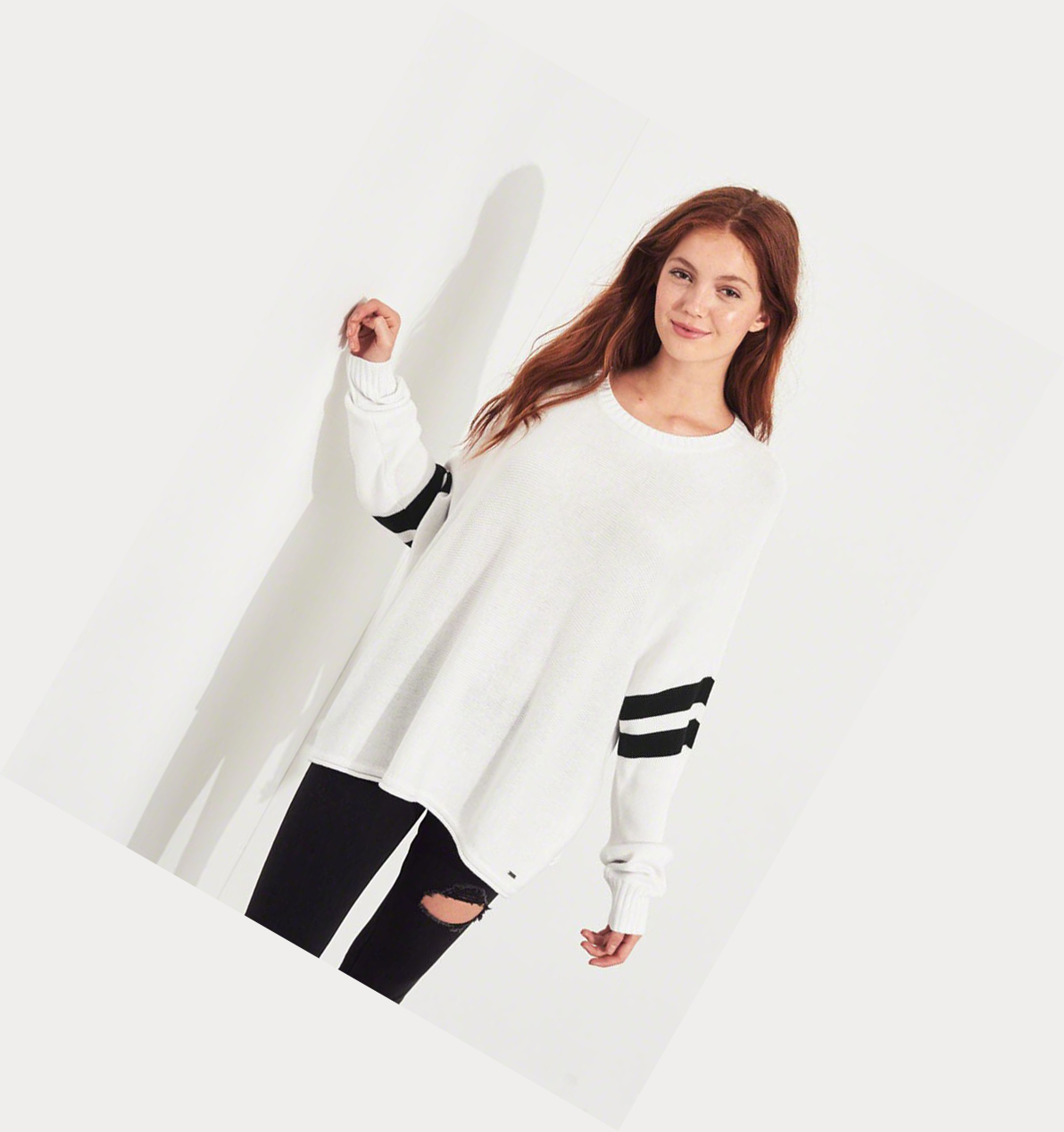 White Women's Hollister Stripe Oversized Sweaters | UK-248WNRE