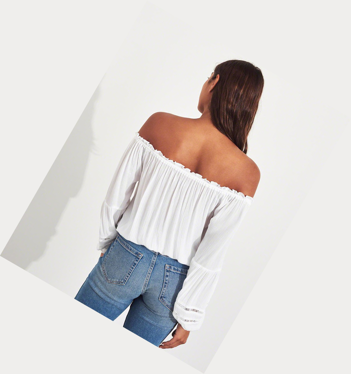 White Women's Hollister Tie-Front Off-The-Shoulder Long Sleeve | UK-673GZHJ