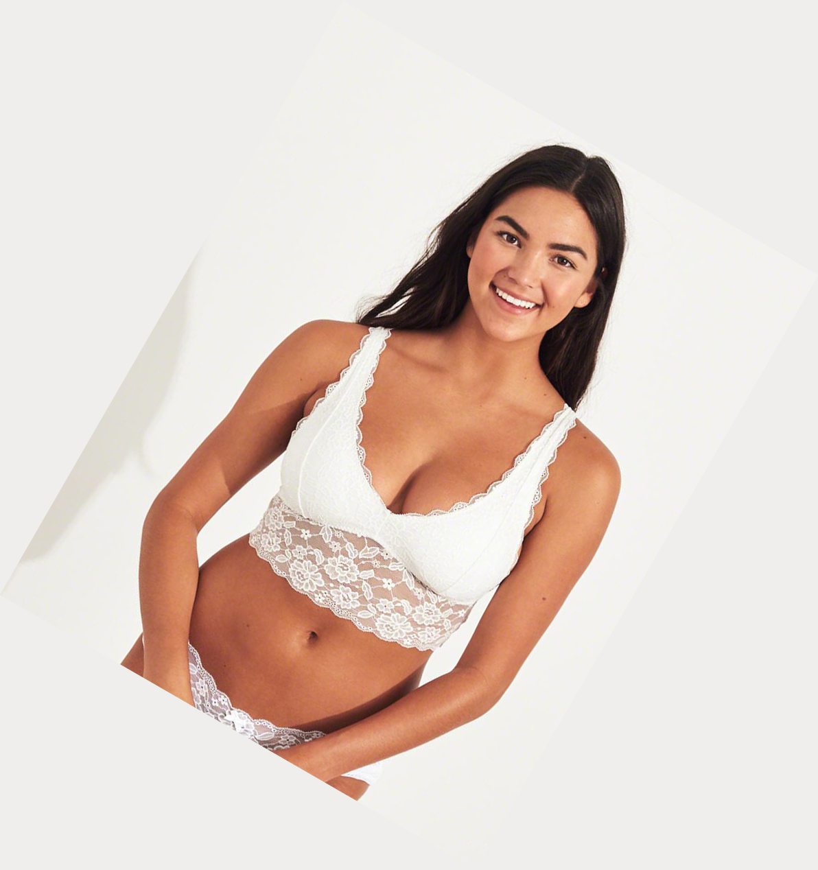 White Women's Hollister Ultra Longline Triangle With Removable Pads Bras | UK-280FCGR