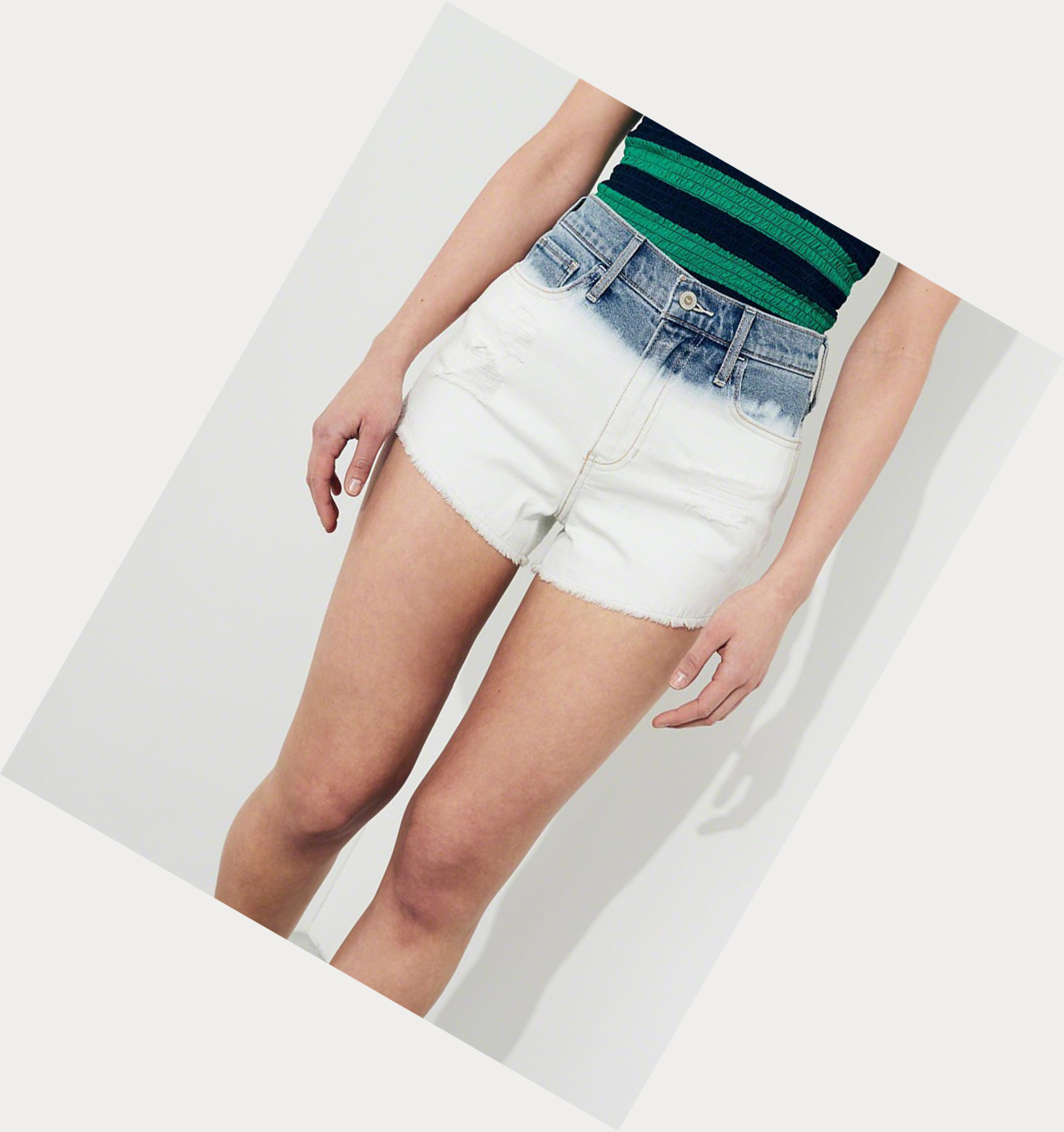 White Women's Hollister Vintage Stretch Ultra High-Rise Denim Shorts | UK-568IOUN