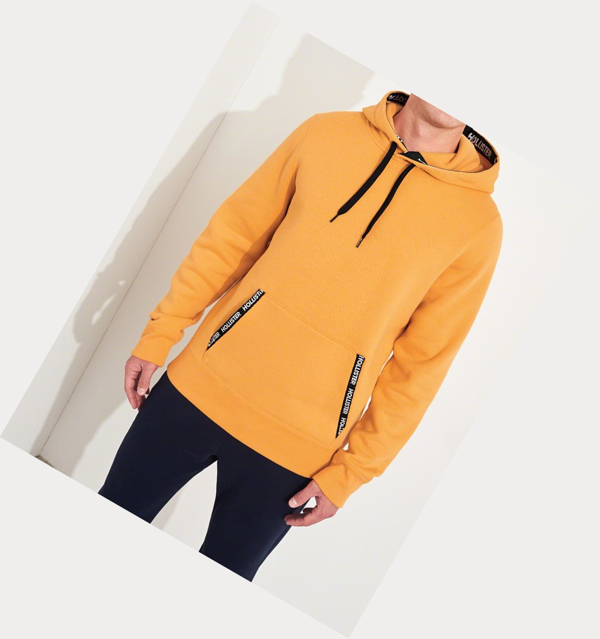 Yellow Men's Hollister Logo Tape Hoodie | UK-705EKIT