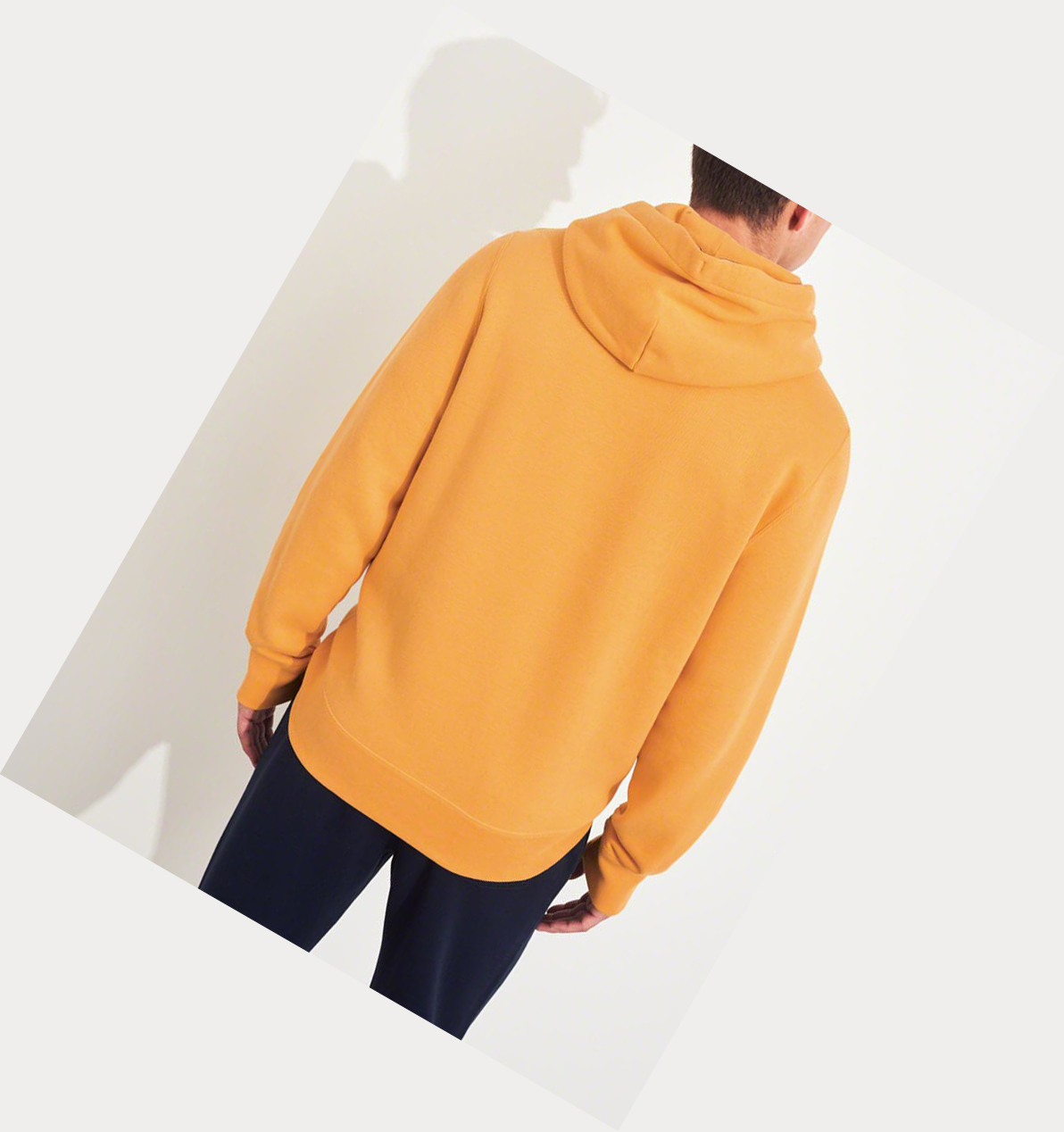 Yellow Men's Hollister Logo Tape Hoodie | UK-705EKIT