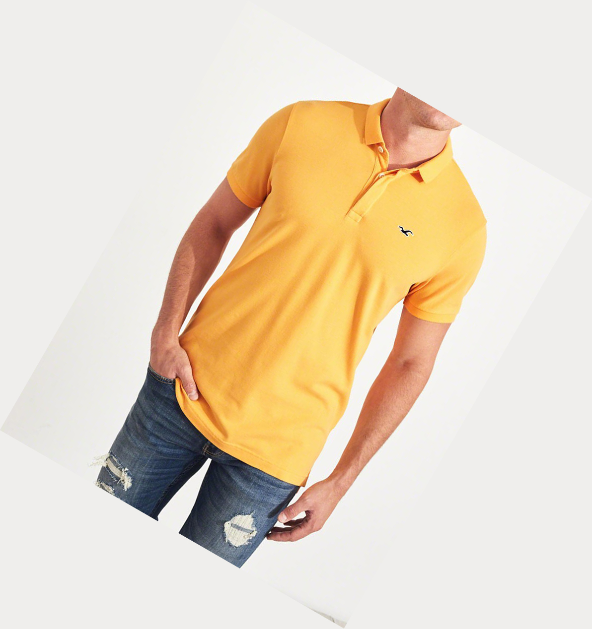 Yellow Men's Hollister Stretch Shrunken Collar Polo Shirts | UK-104QDTZ