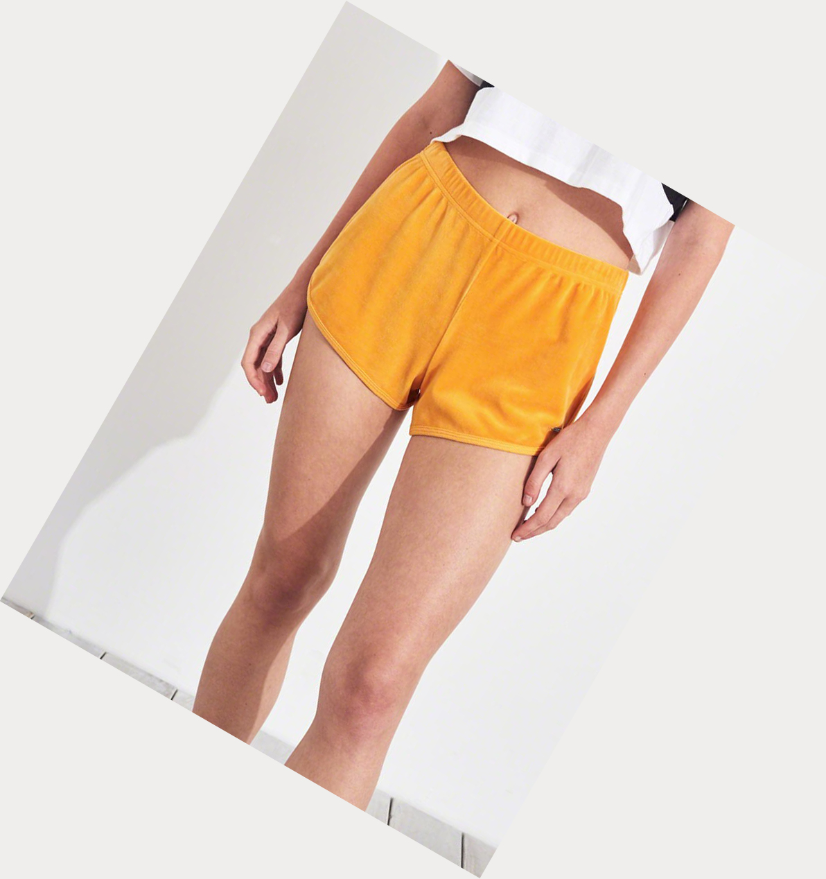 Yellow Women's Hollister High-Rise Velvet Curved Hem Shorts | UK-605ZXKG