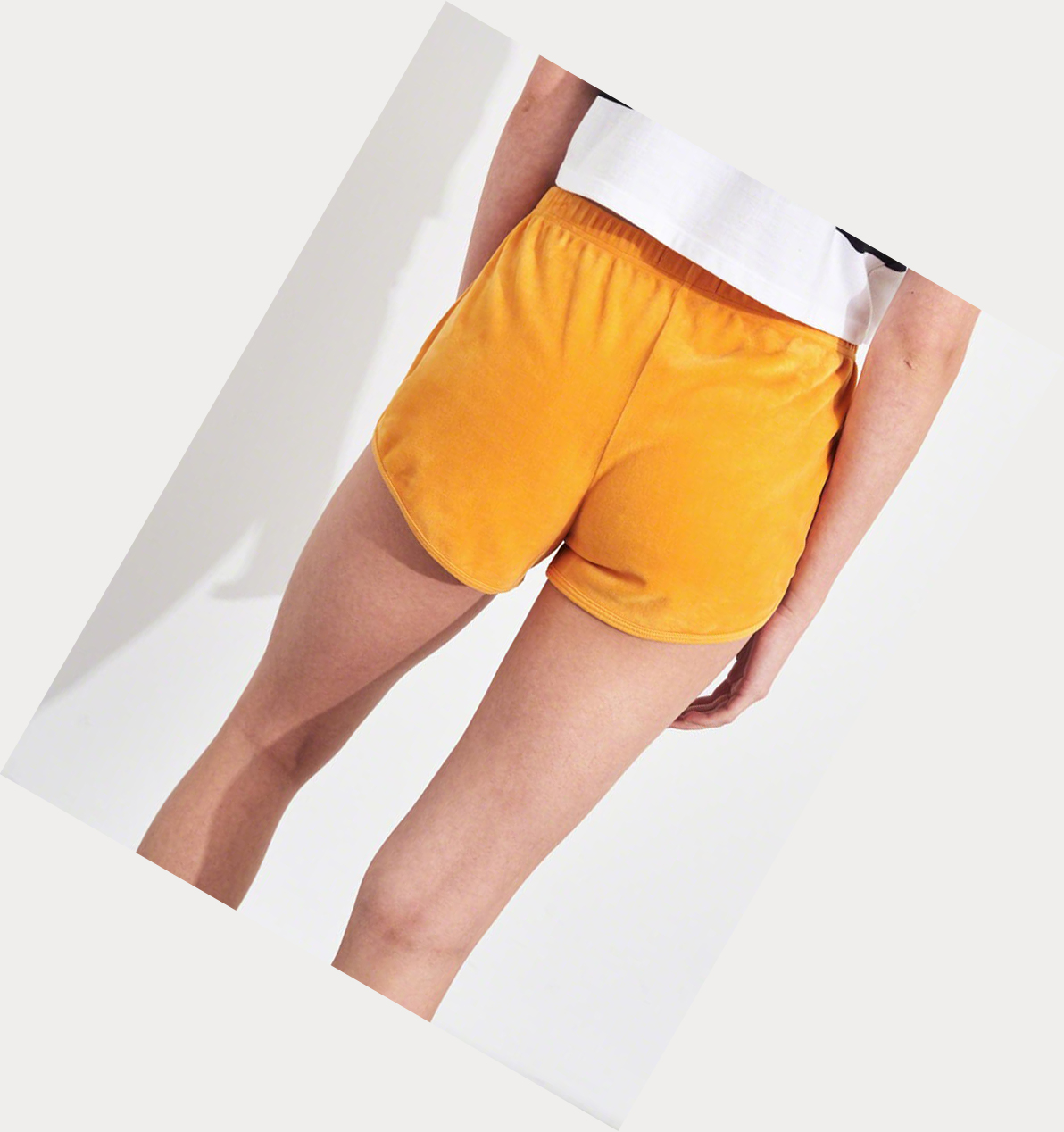 Yellow Women's Hollister High-Rise Velvet Curved Hem Shorts | UK-605ZXKG