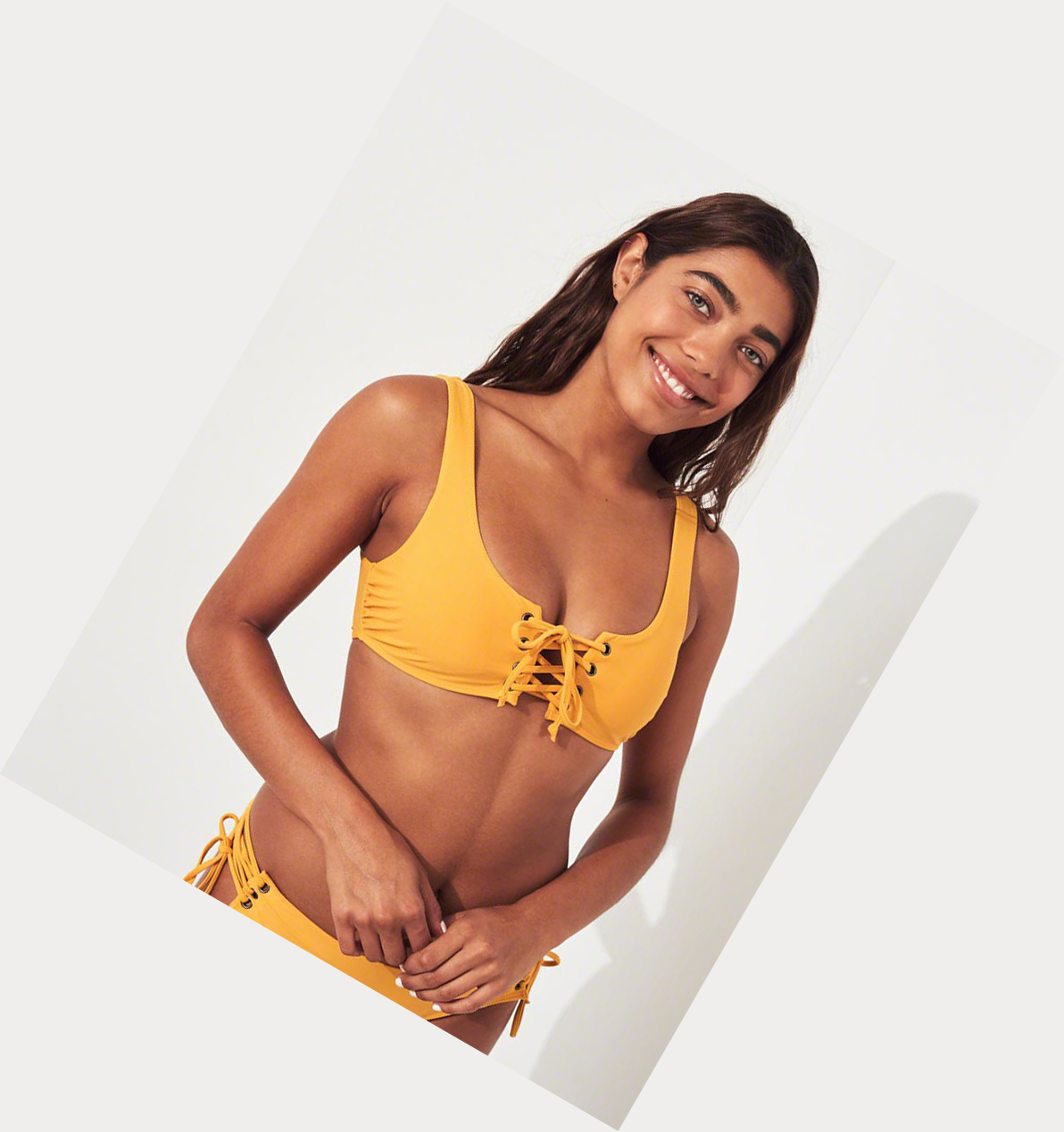 Yellow Women's Hollister Lace-Up Scoop Bikini Tops | UK-573QWXY