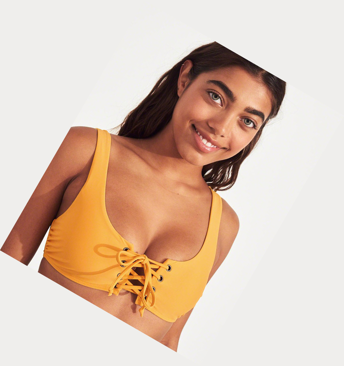 Yellow Women's Hollister Lace-Up Scoop Bikini Tops | UK-573QWXY