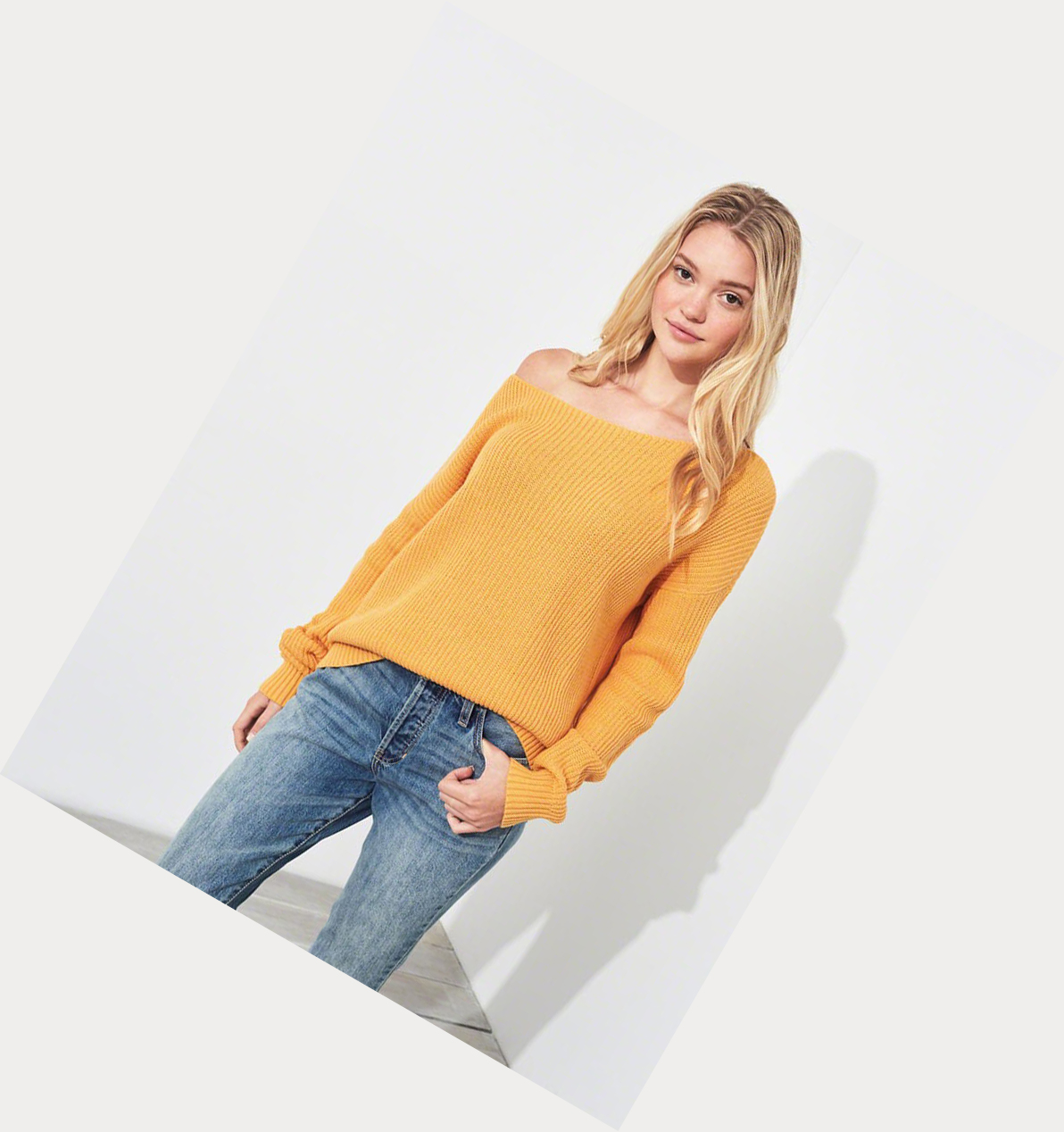 Yellow Women's Hollister On Or Off The Shoulder Sweaters | UK-036CQTD