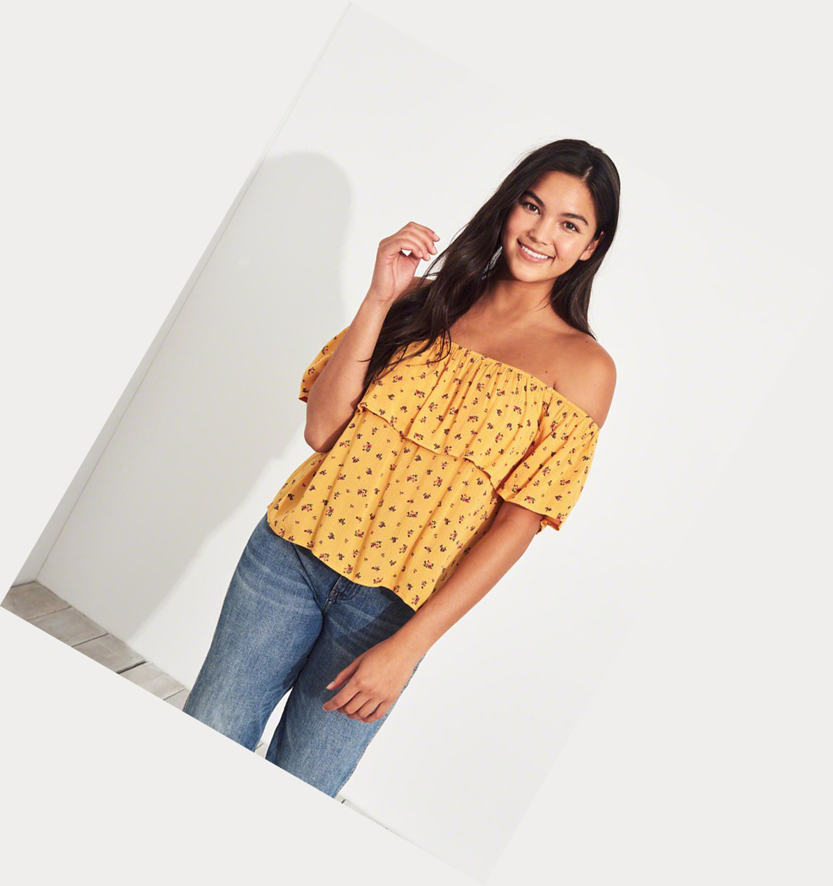 Yellow Women's Hollister Ruffle Off-The-Shoulder Short Sleeve | UK-812PBEJ