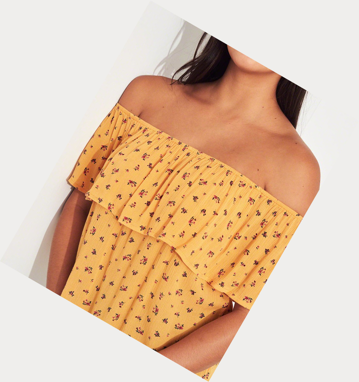 Yellow Women's Hollister Ruffle Off-The-Shoulder Short Sleeve | UK-812PBEJ