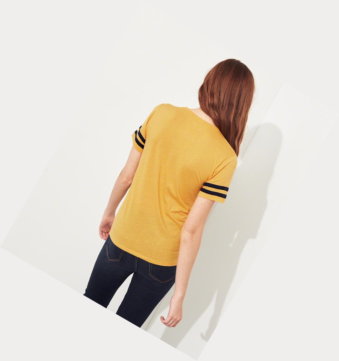 Yellow Women's Hollister Sleeve-Stripe Logo Short Sleeve | UK-320AZCD