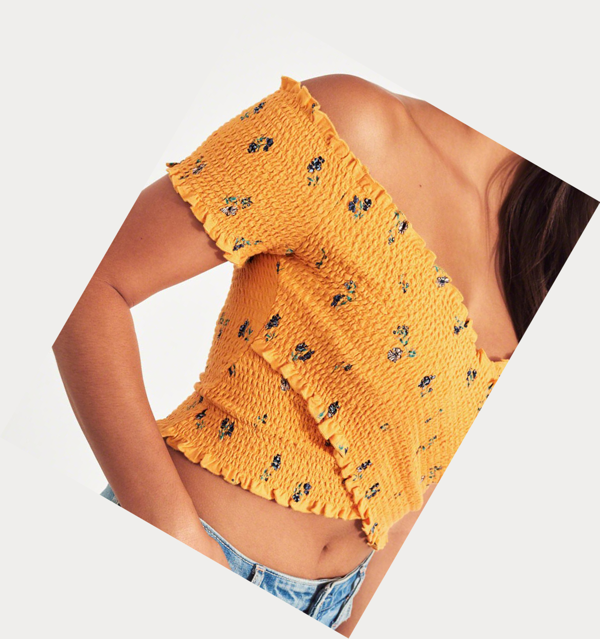 Yellow Women's Hollister Smocked Wrap Off-The-Shoulder Crop Short Sleeve | UK-802YKLA